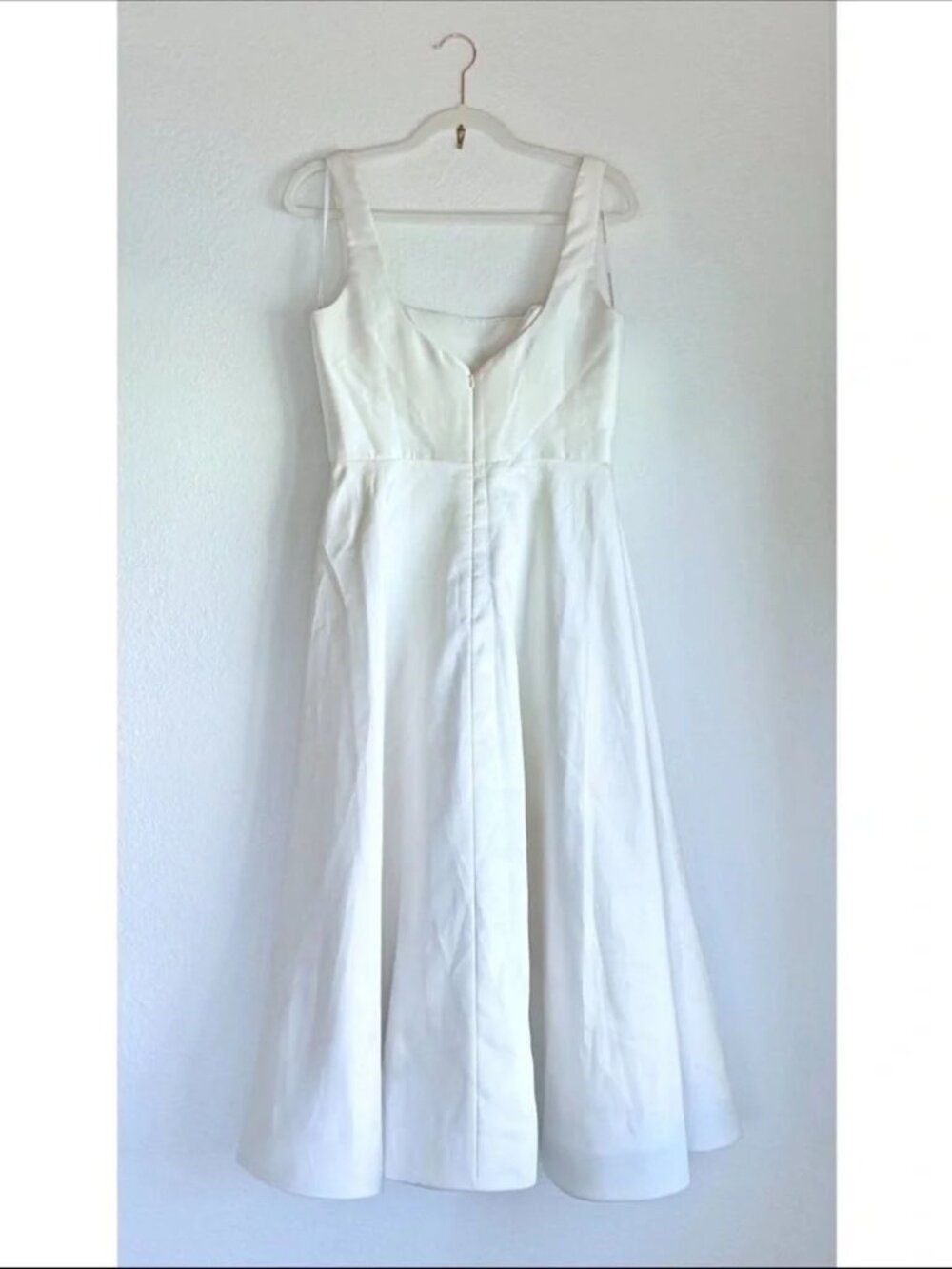 Dessy Collection Ivory Square Neck Satin Midi Dress - Size 6 - Picture 6 of 12